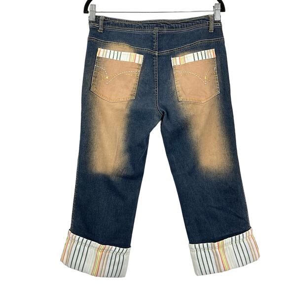 NWOT RAW BLUE LADY Jeans Women 13 Vintage Blue Brown Wash Capri Stripe Cuff - Picture 2 of 12
